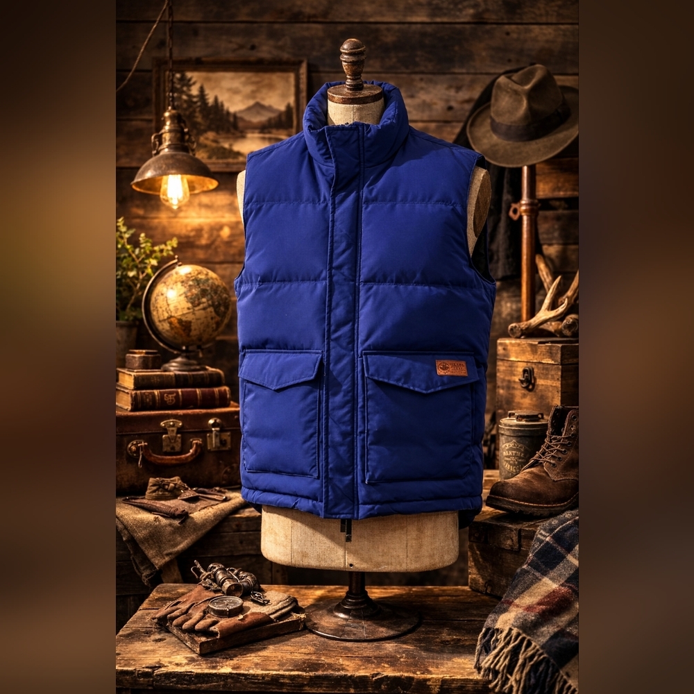 🍁 Roots Canada Vintage Down Puffer Vest | 1970s Heritage Label | Mens LG | Blue